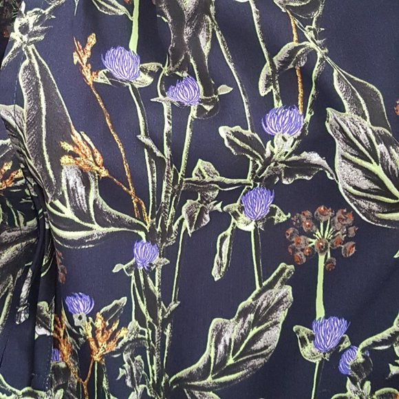 TOPSHOP Blouse Medium US 10 Bell Sleeve Flowy Smock Top Floral Print Blue BOHO - Picture 8 of 10